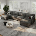 Modular Sectional U Shaped Sofa Couches for Living Room, Cloud Couch with Storage Ottoman, Comfy Chenille Sofa with Pillow, Dark Gray