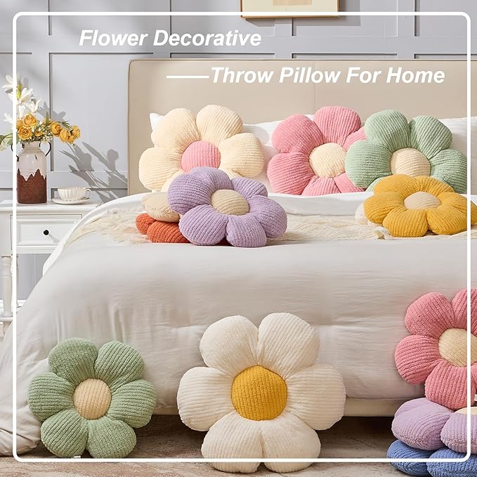 Flower Shaped Pillow Cushion Decorative Daisy Pillow for Bed Cute Throw Pillow Flower Floor Pillow Soft Seat Cushion Blue Cushion 15.7"