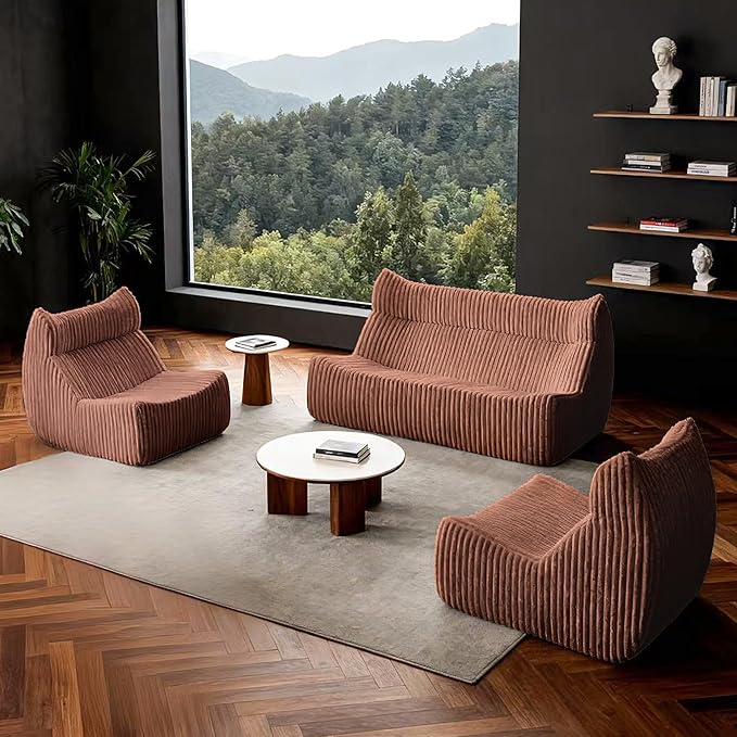 Bean Bag Chairs, Giant Bean Bag Chair for Adults, Memory Foam Lounge Chair, Comfy Lazy Floor Chair, Bean Bag Sofa for Living Room, Bedroom and Office, Loveseat Bean Bag (Brown)