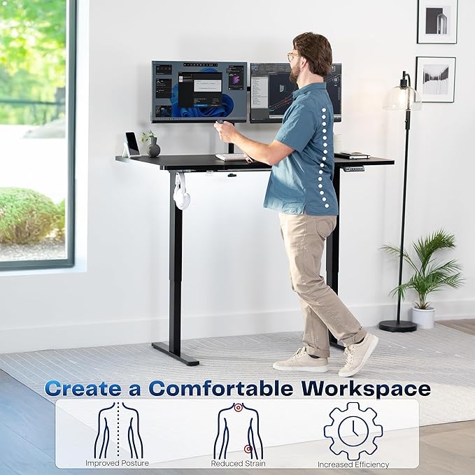 VIVO Electric 60 x 30 in Standing Desk, Memory Height Adjustment, 1B Series, Holds 220 lbs, Black Top Black Frame, DESK-KIT-1B6B-30