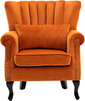 chairus Mid-Century Modern Accent Chair, Comfy Single Sofa Chair Channel Back Armchair with Small Pillow for Living Roon Bedroom Club - Velvet, Orange