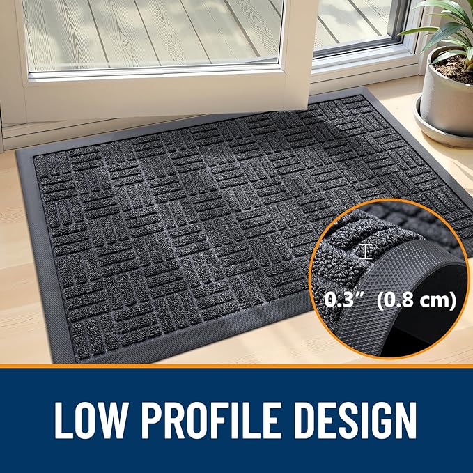 OLANLY Front Door Mat Outside Entrance 59x34, Absorbent, Heavy Duty Sturdy Natural Rubber Doormat Indoor Outdoor, Non-Slip, Stain and Fade Resistant, Low Profile Floor Mat for Entryway, Black Gray