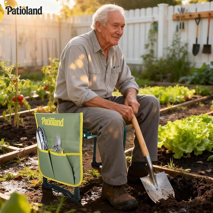 Patioland Garden Kneeler and Seat with 2 Tool Bags, 10.2" Widen Heavy Duty Thicken Soft Kneeling Pad, 2-in-1 Folding Garden Stool, Outdoor Yard Work Seat, Ideal Gardening Gifts for Mom, Women, Grandma