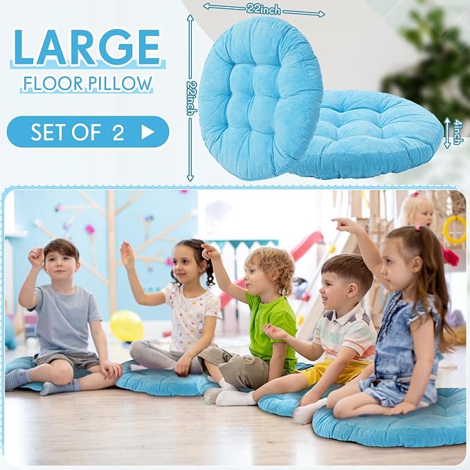Jerify Floor Pillow Cushions 22 x 22 Inch Round Square Large Meditation Floor Pillow for Classroom Adult Meditation Picnic Party Cushion for Seating Gift Christmas(Round,Bright Blue,2 Pcs)