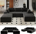 KAPEETOO U Shaped Modular Sectional Sofa with Right Chaise Ottoman, Boneless Couch with Deep Seat, Oversize 3-Seater Sofa U Shaped Set for Living Room Bedroom (Black)