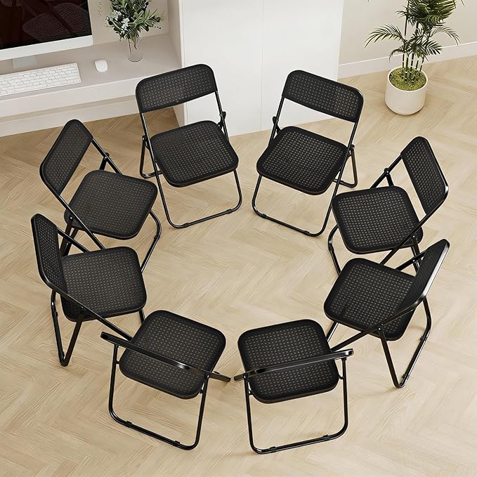 8 Pack Plastic Folding Chair Foldable Plastic Chair, Outdoor Indoor Portable Party Chairs,Stackable Commercial Seats with Steel,300-Pound Capacity,Black