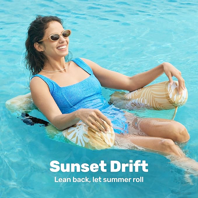 SLOOSH Pool Floats Chairs Adult,Inflatable Pool Lounge,Plant Pattern Floating Mat Hammock,Blow up Water Chairs Noodles rafts for Party Summer Water Beach Fun