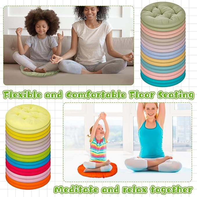 Tinideya 36 Pcs Round Floor Pillows 15.7 Inch Flexible Seating Pillows Chair Floor Cushions Reading Cushions for Kids Adults Classroom Home School Playing Supplies,18 Colors (Multicolor)