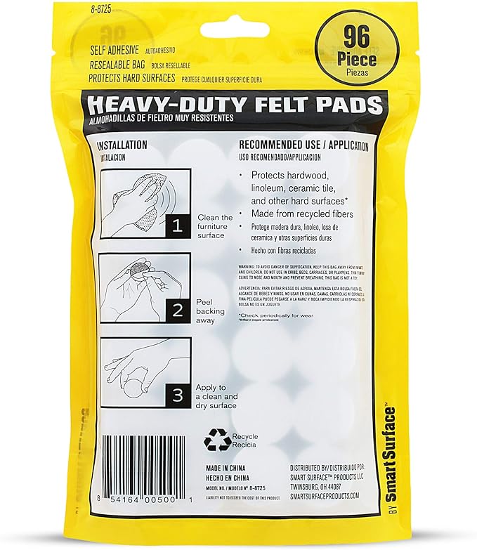 8725 Heavy Duty Self Adhesive Furniture Felt Pads 1-Inch Round Oatmeal 96-Piece Value Pack in Resealable Bag
