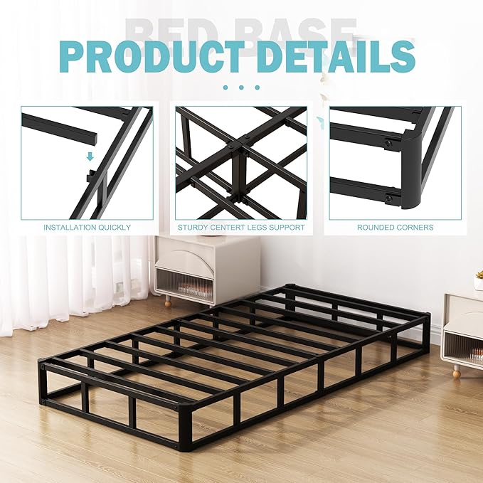 Upcanso 7 Inch Twin Box Spring Bed Base, Low Profile Metal Boxspring Twin with Fabric Cover, 2000 Lbs Max Weight Capacity Mattress Foundation, Noise-Free, Easy Assembly