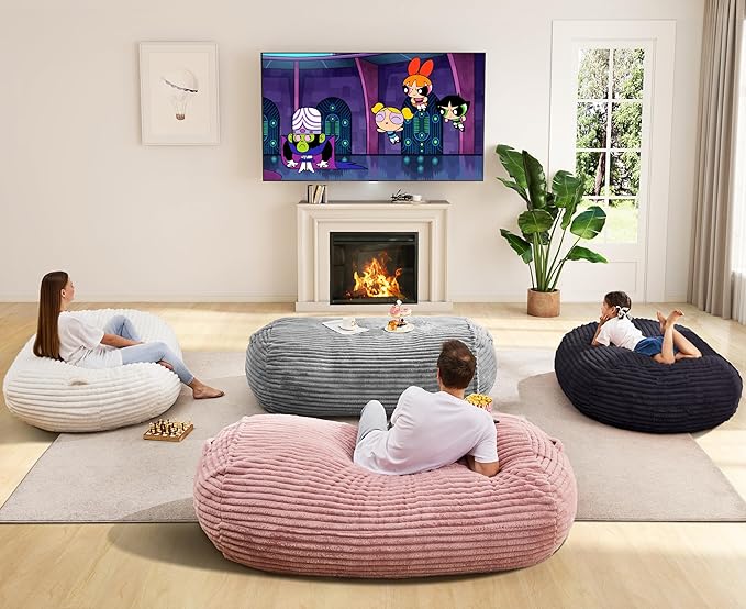 Hobestluk 6FT Bean Bag Chairs Adult Bean Bag with Portable Handle Comfy Large Bean Bag Lounge Chair with Removable Cover for Living Room Bedroom (Stripe White, 6FT)