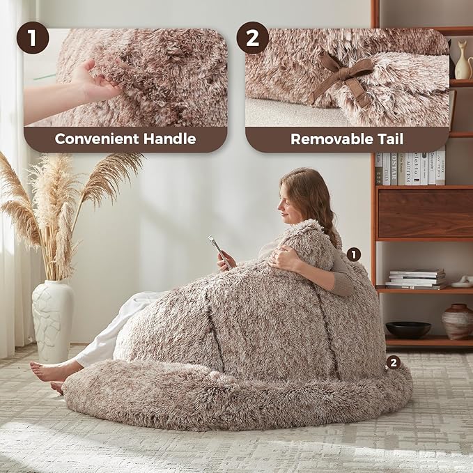 Bean Bag Chair for Adults Teen,Giant Bean Bag Chairs Cat Design,Plush Faux Fur Beanbag Couch Comfy Accent Floor Sofa for Reading, Playing, Relaxing in Living Room, Bedroom