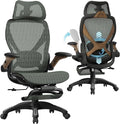 ELABEST X100 Ergonomic Mesh Office Chair with Footrest, Big and Tall Hone Desk Chair with 5D Flip-Up Arms, Adjustable 3D Lumbar Support,Gaming & Executive Computer Chairs for Long Hours