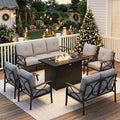 FansaFurn 7-Pieces Outdoor Patio Furniture Set with 43" Fire Pit Table, Metal Outdoor Sectional Furniture with Cushions, Outdoor Conversation Set for Garden, Balcony, Deck, Backyard, Grey
