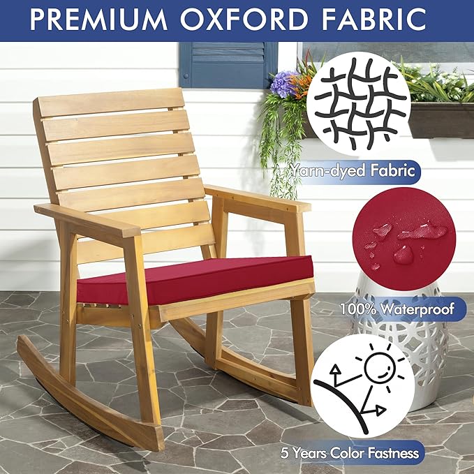 Outdoor Chair Cushions 24 x 24 Inch Waterproof Patio Chair Cushions with Tie 5 Year Color Fastness Thick Outdoor Seat Cushion for Garden Lawn Patio Furniture Burgundy Red Set of 2