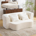 Orynveela Convertible Folding Sofa Bed, 78” Full Size Floor Sleeper Couch, Chenille Full Foam Curved Back Futon Loveseat for Living Room Bedroom, No Assembly (Beige White)