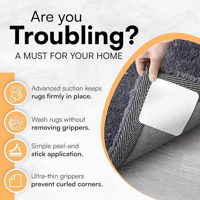 4 PCS Rug Pad Gripper for Hardwood Floors, Non Slip Rug Pads, Under Rug Carpet Tape, Keep Rugs in Place, Reusable, Washable, New Material