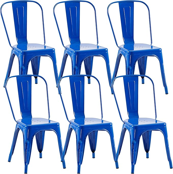 Metal Dining Chairs Set of 6 - Stackable Tolix Chair Indoor/Outdoor for Kitchen, Cafe,Restaurant, Bistro & Patio Multiple Colors(Blue)