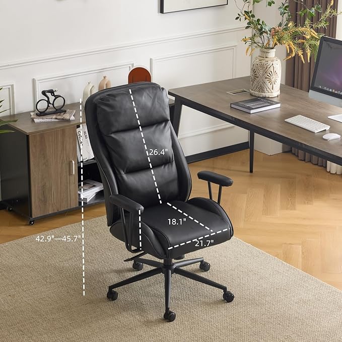VINGLI Executive Ergonomic Office Chair with 100-130° Reclining, High-Back Desk Chair with Adjustable Base & Headrest Support & Wheels, Comfy Gaming Chair for Computer, Home Office, Pu-Leather, Black