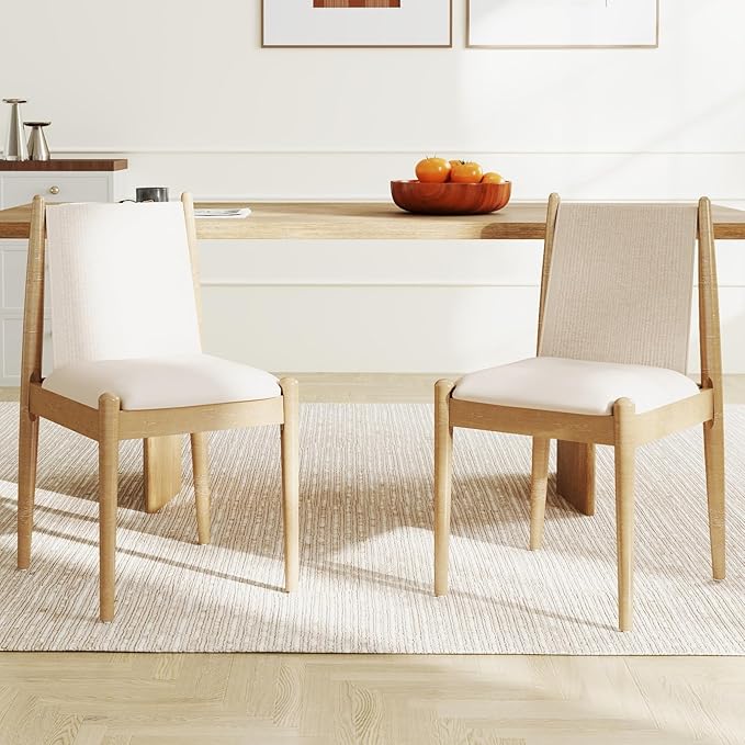 DUOMAY Upholstered Linen Beige Dining Chairs Set of 6, Wooden Armless Kitchen Chairs with Natural Legs and Sturdy Frame for Dining Room, Restaurant, Living Room