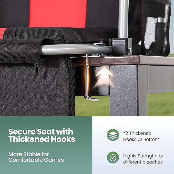 HIGH POINT SPORTS Foldable Stadium Seat Portable Folding Stadium Chairs Padded Bleacher Seat Cushion Bleacher Chair with Armrest and Cup Holder
