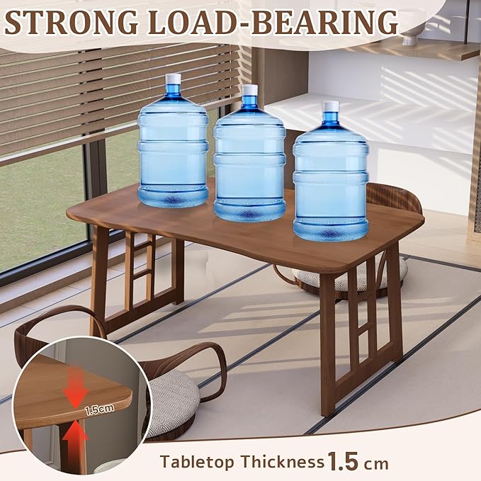 Folding Coffee Table, Foldable Japanese Floor Low Table Small Coffee Tables for Sitting On The Floor, No Assembly Portable Tea Table for Living Room Meditation Tea Room Tatami Zen Dining (Brown)
