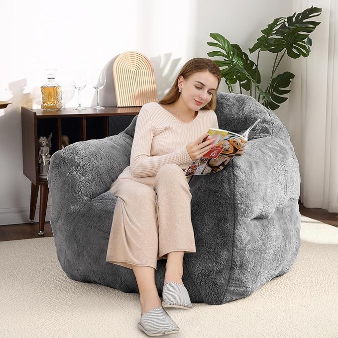 51" Big Bean Bag Chair BeanBag Chairs with Armrests for Adults Kids, Oversized Comfy Chair with Filler Included, Soft Cozy Beanbag Couch Floor Sofa Chair for Living Room Bedroom,Dorm,Dark Grey