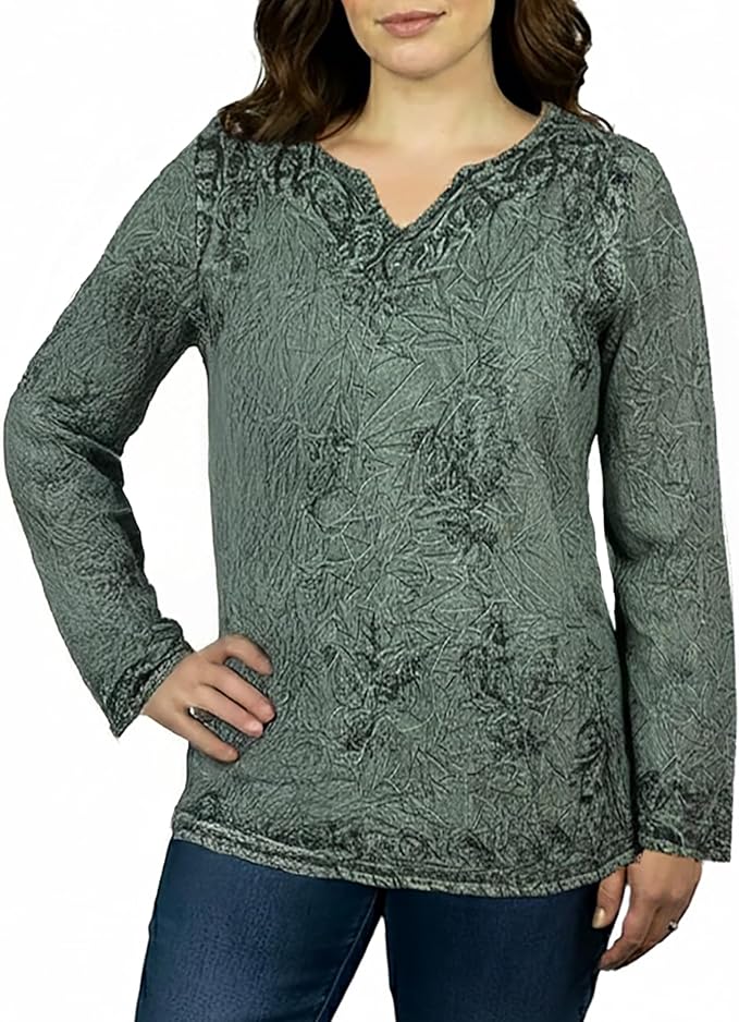 Agan Traders 2025 Winter Long Sleeve Diamond Neck Embroidered Tops - Medieval Boho Vintage Tunic Kurta Blouses for Women