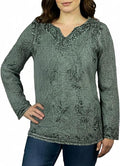 Agan Traders 2025 Winter Long Sleeve Diamond Neck Embroidered Tops - Medieval Boho Vintage Tunic Kurta Blouses for Women