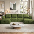 132" Modular Sectional Sofa with Deep Seat, U-Shaped Cloud Couch for Living Room, 4-Seater Boneless Sofa with 2 Ottomans, Flexible Combination Modern Upholstery Sofa, No Assembly Required, Algae Green