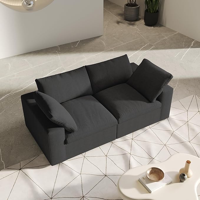 Cloud Sectional Couch, Black Modular Sectional Sofa, Modern Comfy Love Seat Sofa, Covers Removable, Convertible Sleeper Couch for Living Room Apartment (Linen Fabric)