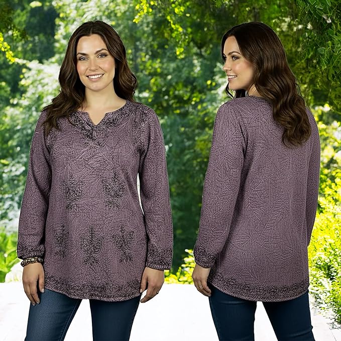 Agan Traders 2025 Winter Long Sleeve Diamond Neck Embroidered Tops - Medieval Boho Vintage Tunic Kurta Blouses for Women