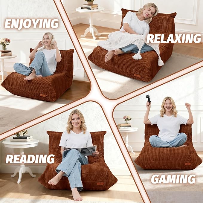Bean Bag Chair,Giant Beanbag Chairs for Adults,Comfy Large Fireside Chair Lazy Sofa,Corduroy Bean Bag Lounger with Memory Foam Filled,Floor Sofa Couch for Home,Dorm,Living Room (Brown)