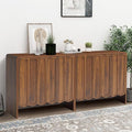 ORRD Sideboard Buffet Cabinet Set of 2, Accent Storage Cabinets with 2 Doors, Farmhouse Wood Cabinet with Adjustable Shelves and Wave Panel for Living Room, Dining Room, Entry - Walnut | 2 Doors, Adjustable Shelves, Wave Panel