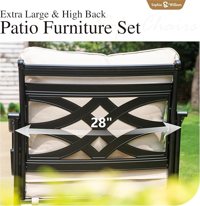 Sophia & William Patio Furniture Set Outdoor Couch Sofa, 6 Piece Outdoor Conversation Sets 7 Seat Clearance with 3-seat Sofa x 1, Rocking Chair x 2, Cushioned Chair x 2, Metal Coffee Table x 1, Beige