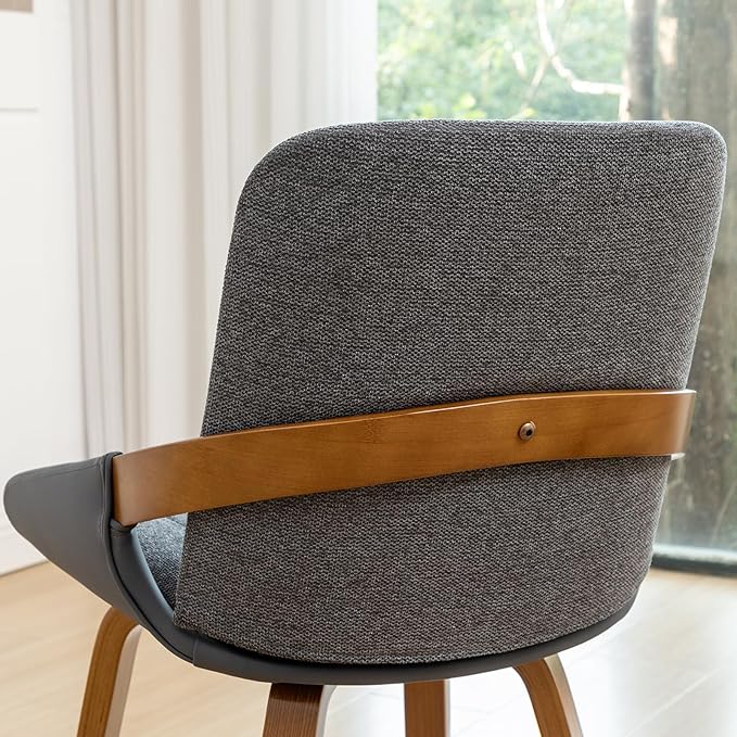 YOUUGIOR Dining Room Chairs Set of 4, Mid Century Modern Gray Fabric+Faux Leather Kitchen Chairs No Arms,Bamboo Legs Side Chairs No Wheels,Accent Chair for Dining Rooms