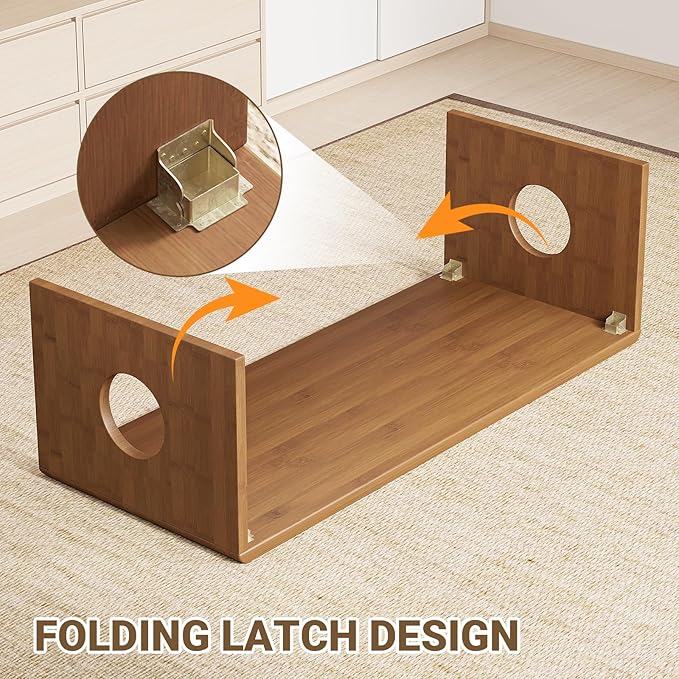 Foldable Japanese Floor Table, Japanese Folding Coffee Table,Low Coffee Table for Tatami Meditation & Tea Ceremony,Easy Assembly,Space-Saving Design, Ideal for Small Spaces,Living Room,Bedroom（31.5in）