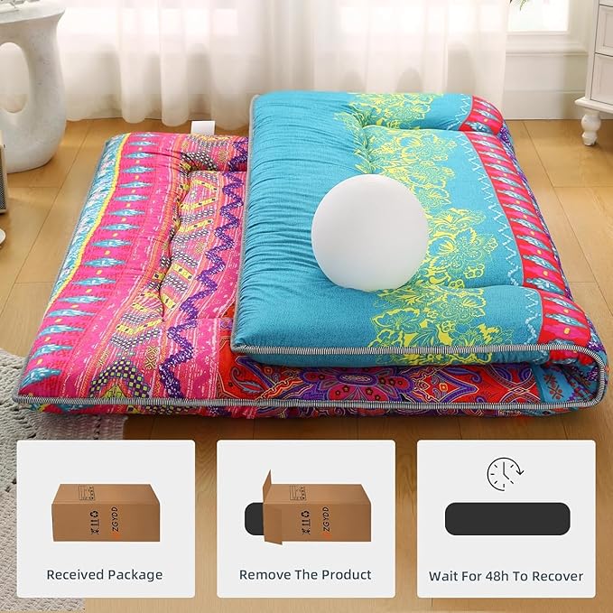 DELADOLA Japanese Floor Mattress,Thicken Japanese Floor Sleeping Pad Foldable,Roll Up Tatami Mat Easy to Store and Portable,Futon Mattress Suitable for Camping and Guest Room (B, Queen (80" X 60"))
