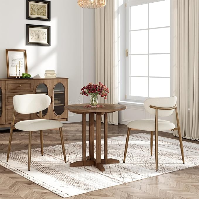Dining Chairs Set of 6, Curved Back Kitchen Room Chairs with Metal Legs and Anti Slip Pads, Upholstered Dining Chair for Home and Restaurant, Beige