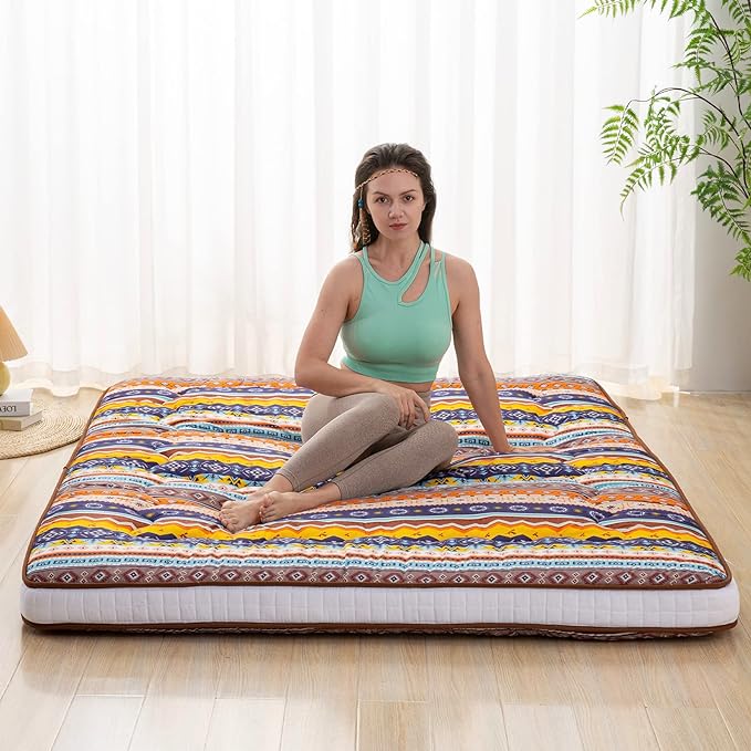 Dr.Futon Japanese Floor Futon Mattress Extra Thick Folding Roll Up Bed Topper Mat for Guest,Lounger and Tavel