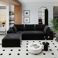 KAPEETOO Modular Sectional Sofa Cloud Couch with Chaise Longue, Left L Shaped Boneless Couch with Deep Seat, Oversize 3-Seater Sofa L Shaped Set for Living Room Bedroom (Black)