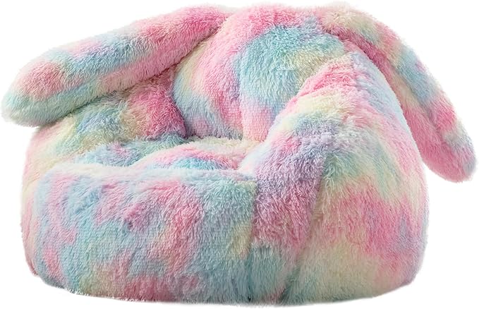 Bean Bag Chair for Adults Kids Giant Fluffy Plush Bean Bag Sofa with Filler Faux Fur Rabbit Shaped Beanbag Chairs Comfy Accent Floor Couch for Gaming, Reading in Bedroom, Living Room, Dorm