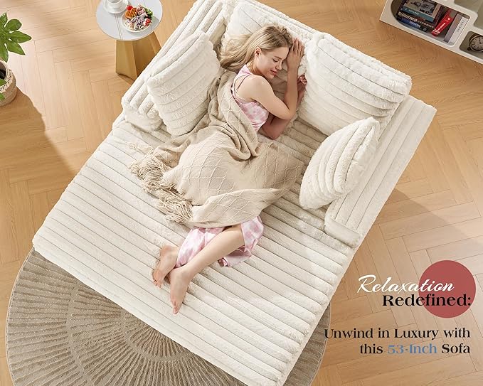 Jocisland 58-Inch Chaise Lounge, Complete with Cozy Throw Pillows, Upholstered Sofa Bed with Armrests, Plush Sleeper Bed for Living Room, Off-White