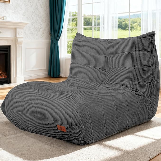Bean Bag Chair,Giant Beanbag Chairs for Adults,Comfy Large Fireside Chair Lazy Sofa,Corduroy Bean Bag Lounger with Memory Foam Filled,Floor Sofa Couch for Home,Dorm,Living Room (Dark Grey)