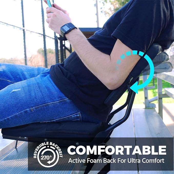 HUTMANG Chair - Stadium Seat with Back Support, Padded Foam Backs, 330LBS Weight Support, Portable, Foldable, Black