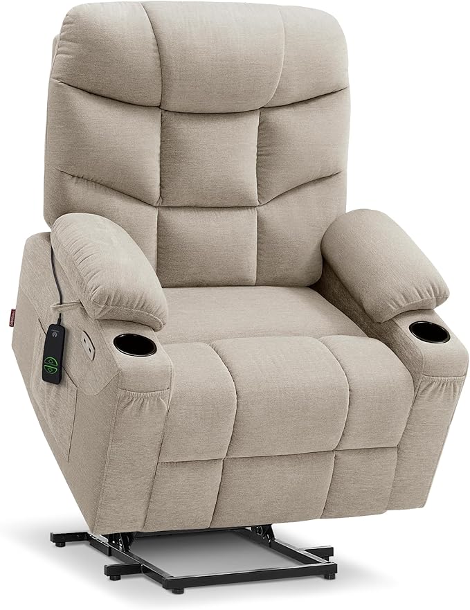 MCombo Power Lift Recliner Chair with Extended Footrest for Elderly People, Fabric 7287 (Oatmeal, Medium)