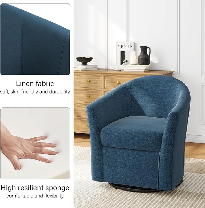DREAMSIDEA Swivel Accent Chair Armchair, Modern Round Single Sofa Seating Comfy Reading Barrel Chairs for Living Room Bedroom (Blue, Set of 1)