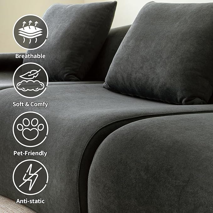 Cloud Couch Sectional,114"-Boneless Couch in a Box,Upholstered Couches for Living Room Bedroom with L-Shape Chaise,Modern Comfy Sofa-Cool Gray Couches,No Assembly Required