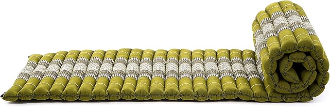 Leewadee - Foldable Floor Mattress - Japanese Roll Up Futon -Trifold Tatami Mat- Guest Floor Bed - Camping Mattress - Thai Massage Mat, Kapok Filled, 75 x 20 inches, Green