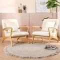 ELUCHANG Accent Chair with Lumbar Pillow,Mid-Century Modern Accent Chair Armchair, Linen Fabric Comfy Reading Chair Lounge Side Chair for Living Room Bedroom Apartment,Easy Assembly(Beige,2PCS)